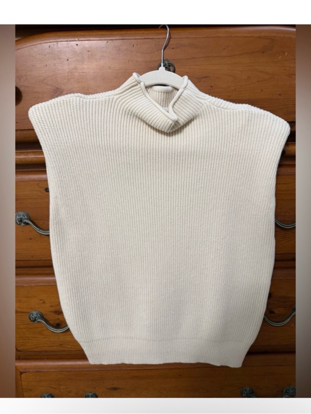 Zara Cream Ribbed Sleeveless Mock Neck Sweater